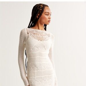 Long-Sleeve Crochet-Style Mini Dress